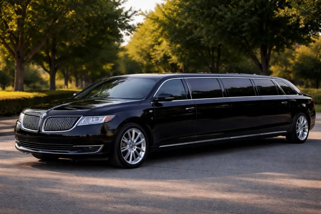Sleek black stretch limousine parked on a quiet street for Guelph limo service and Toronto airport transfers.